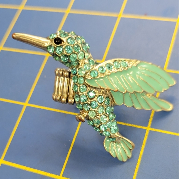 La Ti Da Handmade Creations Jewelry - Light Teal Rhinestone Adjustable Hummingbird Ring Silver Tone